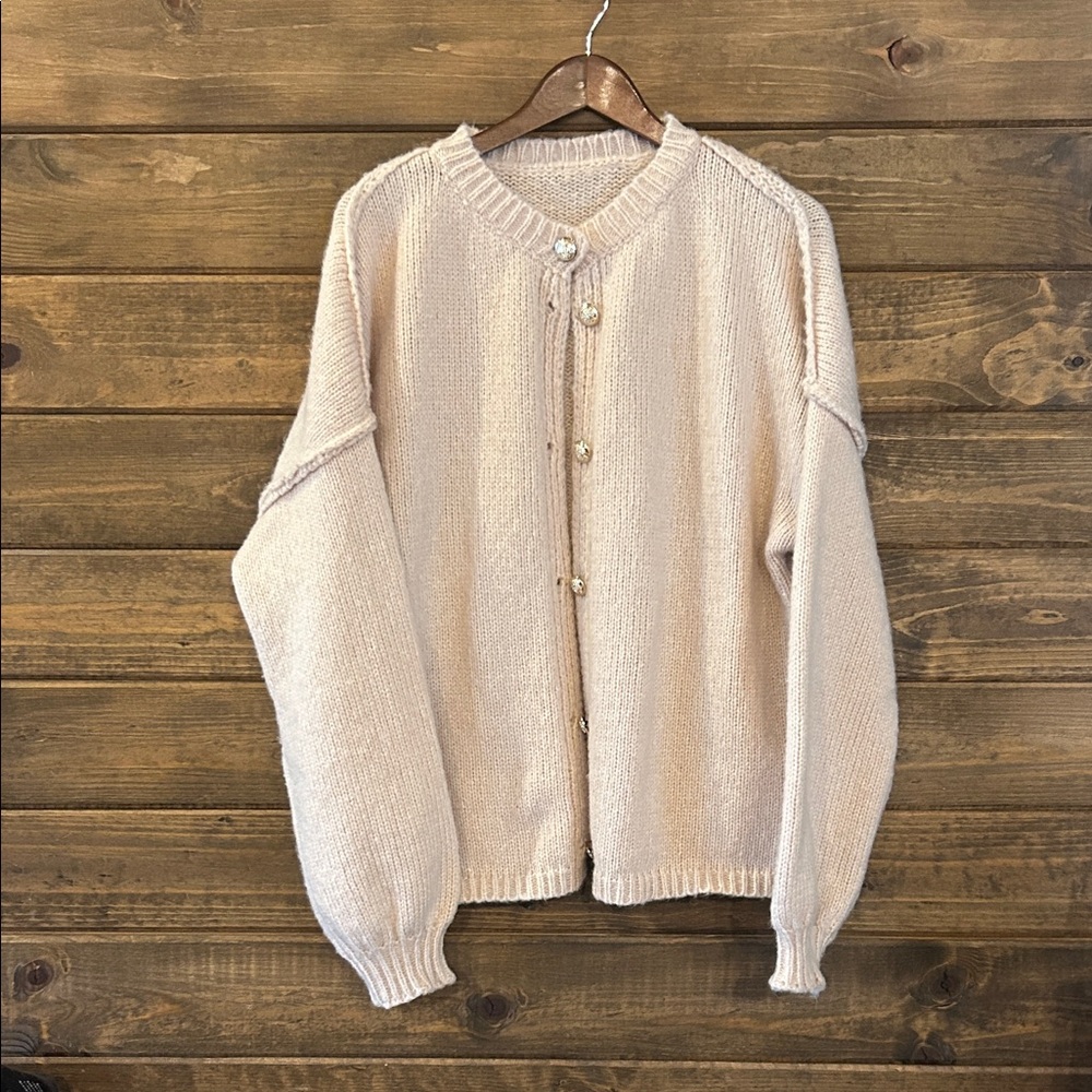 Chic blush Cardigan with Gold Buttons